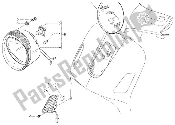 All parts for the Front Lights of the Vespa LX 150 2005