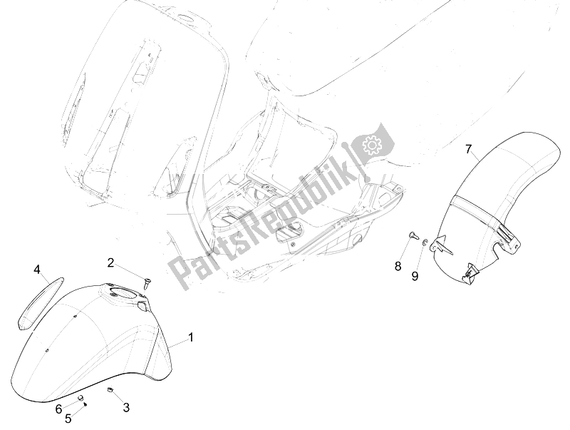 Todas las partes para Carcasa De La Rueda - Guardabarros de Vespa Vespa 125 4T 3V IE Primavera EU 2014