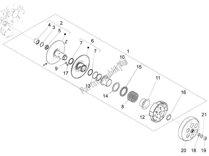 All parts for the Driven Pulley of the Vespa 150 4T 3V IE Primavera 2014