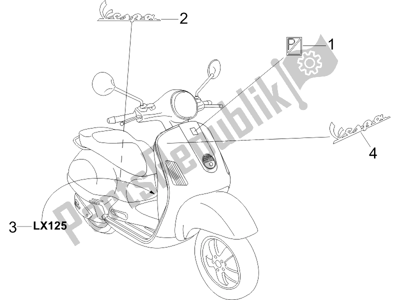 Tutte le parti per il Piatti - Emblemi del Vespa LX 125 4T E3 2006