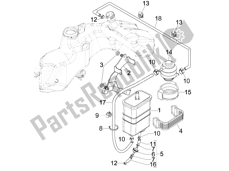 Todas las partes para Sistema Antipercolación de Vespa GTV 250 IE USA 2007