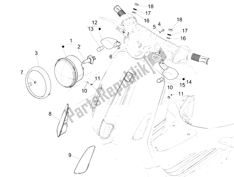 Toutes les pièces pour le Phares Avant - Clignotants du Vespa Vespa Primavera 50 4T 4V USA Canada 2014