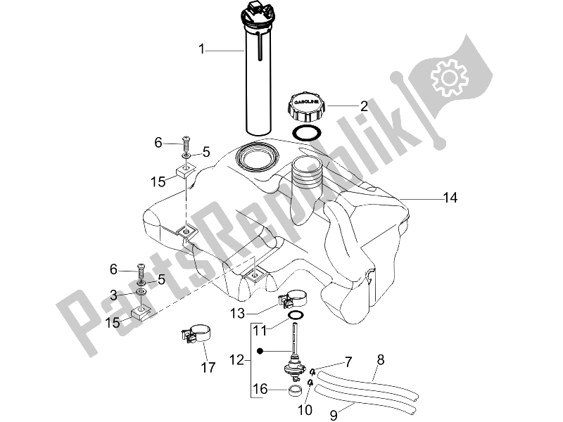 All parts for the Fuel Tank of the Vespa LX 50 4T 2V 25 KMH Touring NL 2011