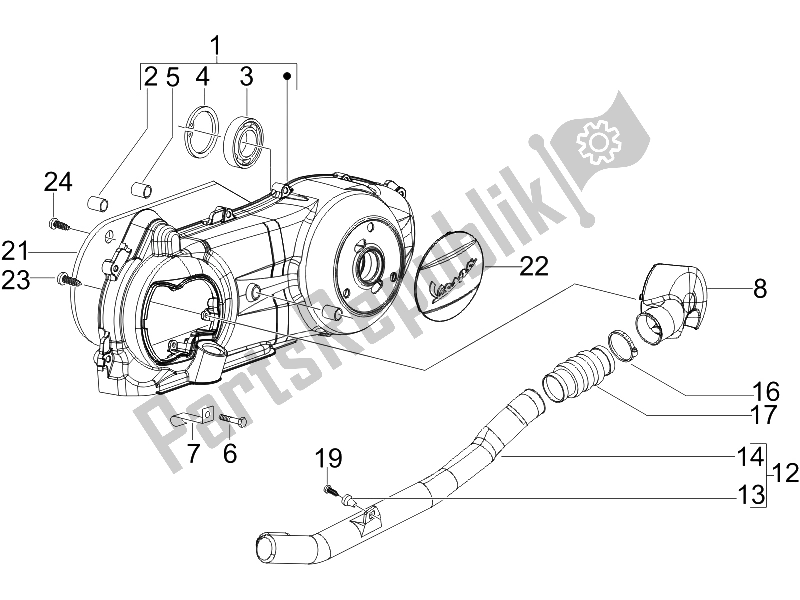 All parts for the Crankcase Cover - Crankcase Cooling of the Vespa LXV 125 4T E3 2006