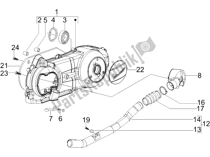 Toutes les pièces pour le Couvercle De Carter - Refroidissement Du Carter du Vespa LXV 125 4T E3 2006