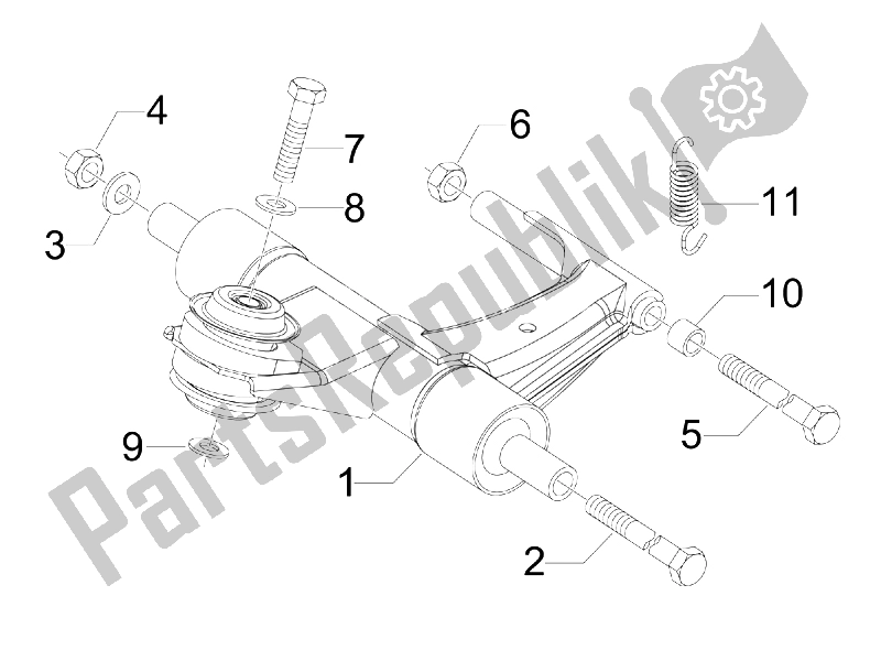 All parts for the Swinging Arm of the Vespa LX 125 4T 2V IE E3 Taiwan 2011