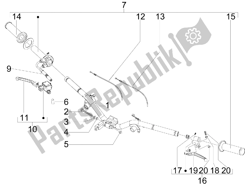 All parts for the Handlebars - Master Cil. Of the Vespa LX 150 4T E3 2009