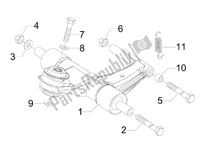 All parts for the Swinging Arm of the Vespa S 125 4T E3 UK 2007