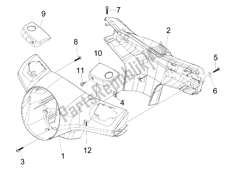 All parts for the Handlebars Coverages of the Vespa GTS 250 IE Super USA 2008