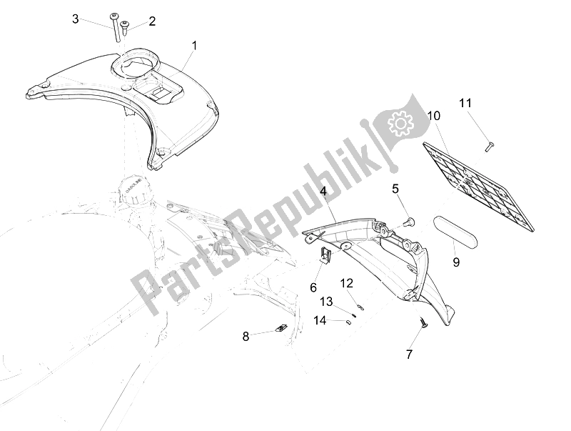 Toutes les pièces pour le Capot Arrière - Protection Contre Les éclaboussures du Vespa Sprint 125 4T 3V IE Vietnam 2014