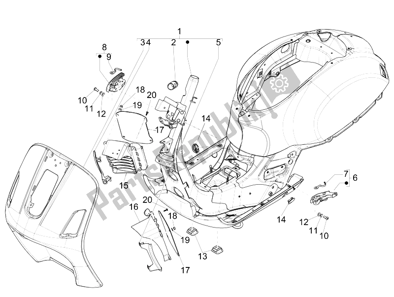 Toutes les pièces pour le Cadre / Carrosserie du Vespa Vespa GTS 125 4T 3V IE Super Asia 2014