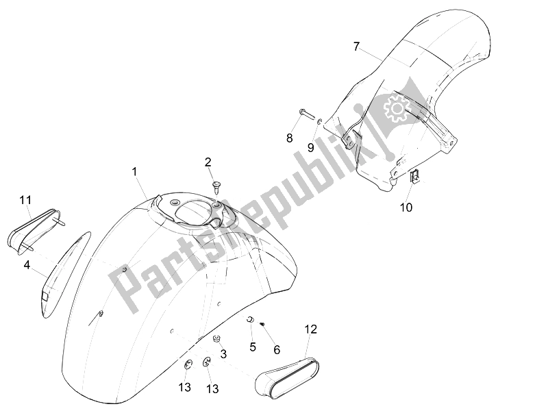 Todas las partes para Carcasa De La Rueda - Guardabarros de Vespa GTS 300 IE ABS USA 2014