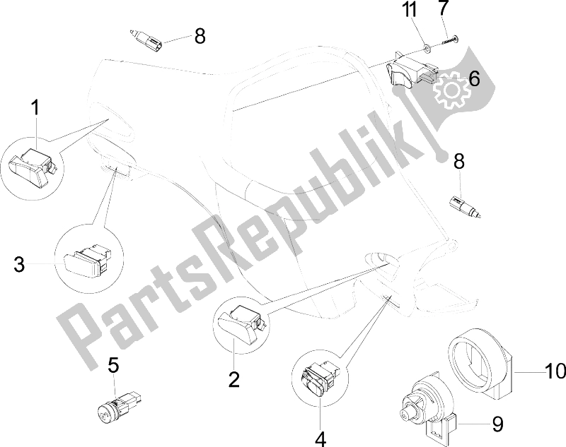 Tutte le parti per il Selettori - Interruttori - Pulsanti del Vespa GTS 300 IE Super USA 2009