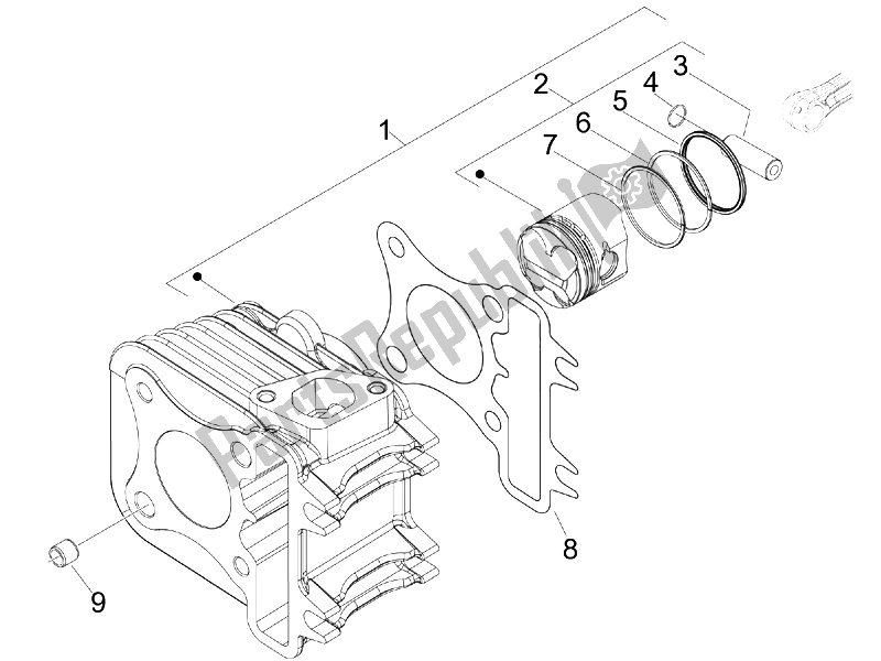 All parts for the Cylinder-piston-wrist Pin Unit of the Vespa Vespa Sprint 50 4T 4V USA Canada 2014