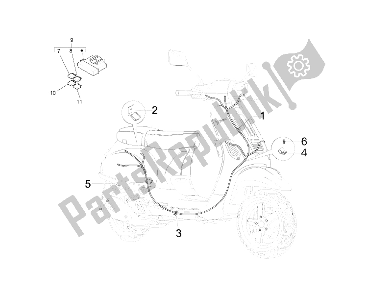 Todas as partes de Chicote De Cabos Principal do Vespa S 125 4T E3 UK 2007