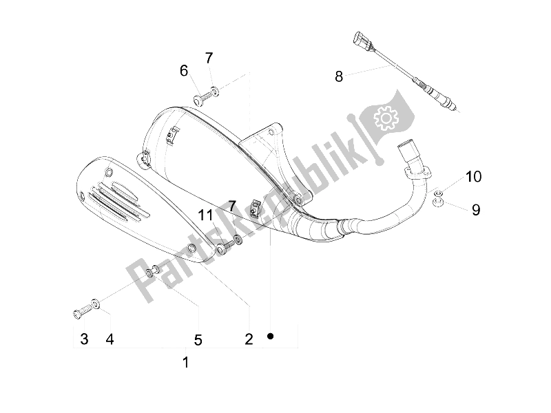 All parts for the Silencer of the Vespa LX 125 4T 2V IE E3 Taiwan 2011