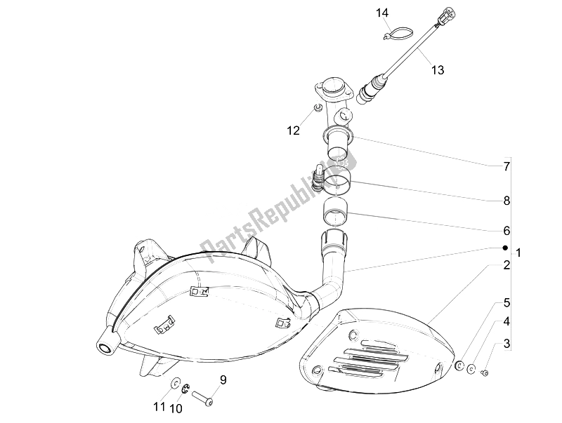 All parts for the Silencer of the Vespa GTS 300 IE ABS USA 2014