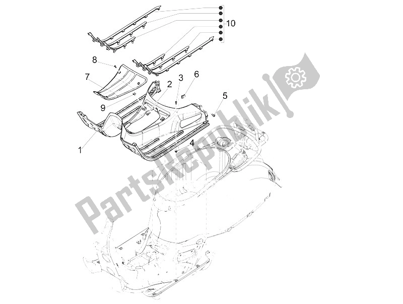 Tutte le parti per il Copertura Centrale - Poggiapiedi del Vespa Vespa GTS 125 4T E4 ABS EU 2016