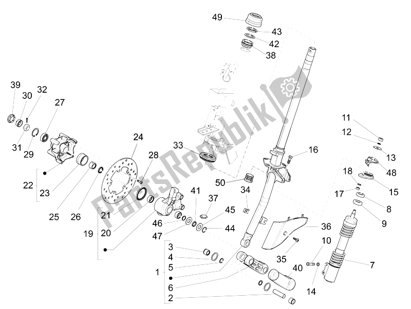 Tutte le parti per il Forcella / Tubo Sterzo - Unità Cuscinetto Sterzo del Vespa LT 150 4T 3V IE 2014