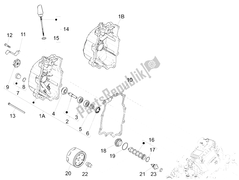 Toutes les pièces pour le Couvercle Magnéto Volant - Filtre à Huile du Vespa GTS 125 4T IE Super E3 2009