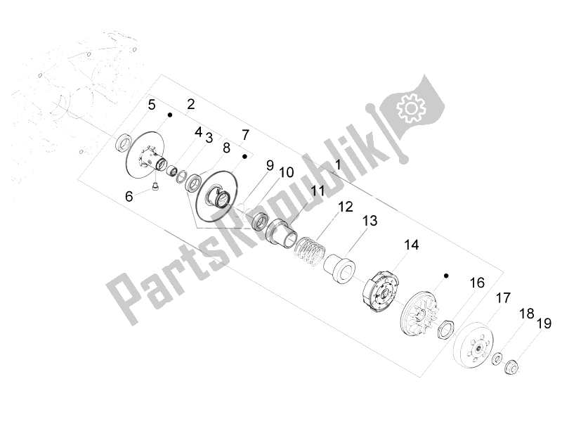 Todas las partes para Polea Conducida de Vespa GTS 300 IE ABS China 2014