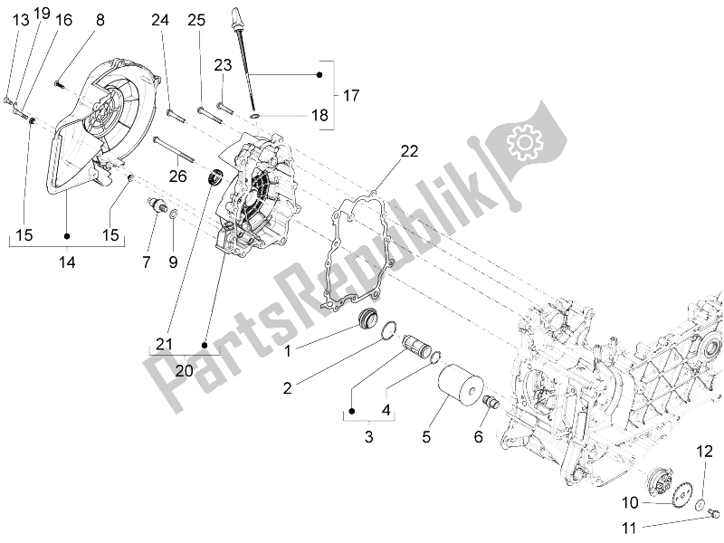 All parts for the Flywheel Magneto Cover - Oil Filter of the Vespa 946 125 2014