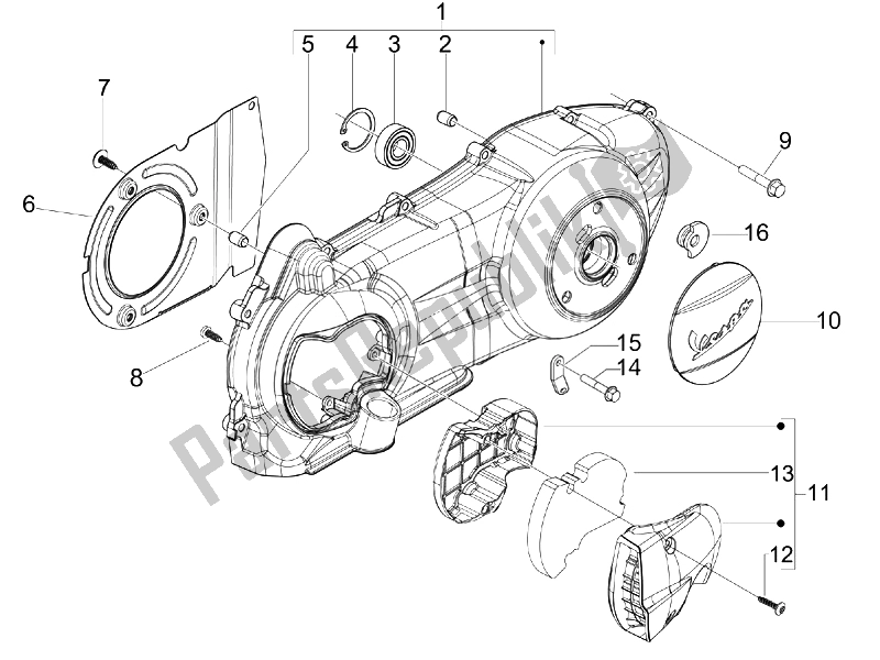 All parts for the Crankcase Cover - Crankcase Cooling of the Vespa Granturismo 200 L USA 2007