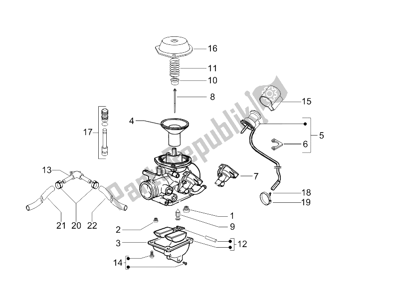 Toutes les pièces pour le Composants Du Carburateur du Vespa GTV 125 4T E3 UK 2006