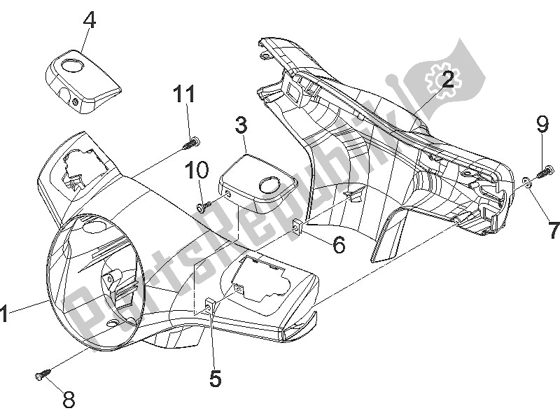 All parts for the Handlebars Coverages of the Vespa GTS 250 USA 2005