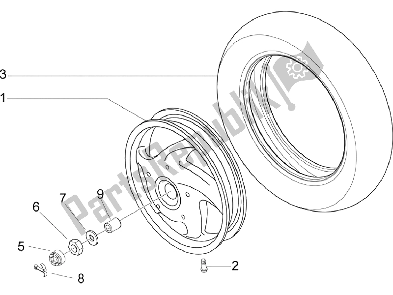 All parts for the Rear Wheel of the Vespa LX 125 4T IE E3 Vietnam 2011