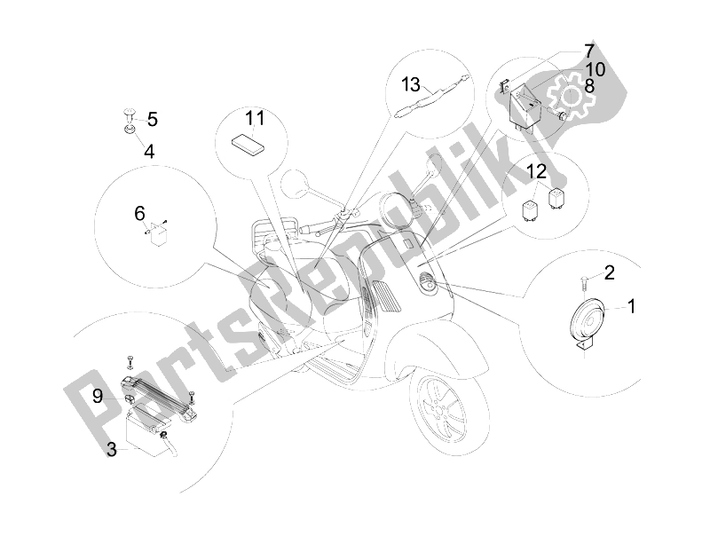 Tutte le parti per il Interruttori Del Telecomando - Batteria - Avvisatore Acustico del Vespa LX 50 4T 4V 2009