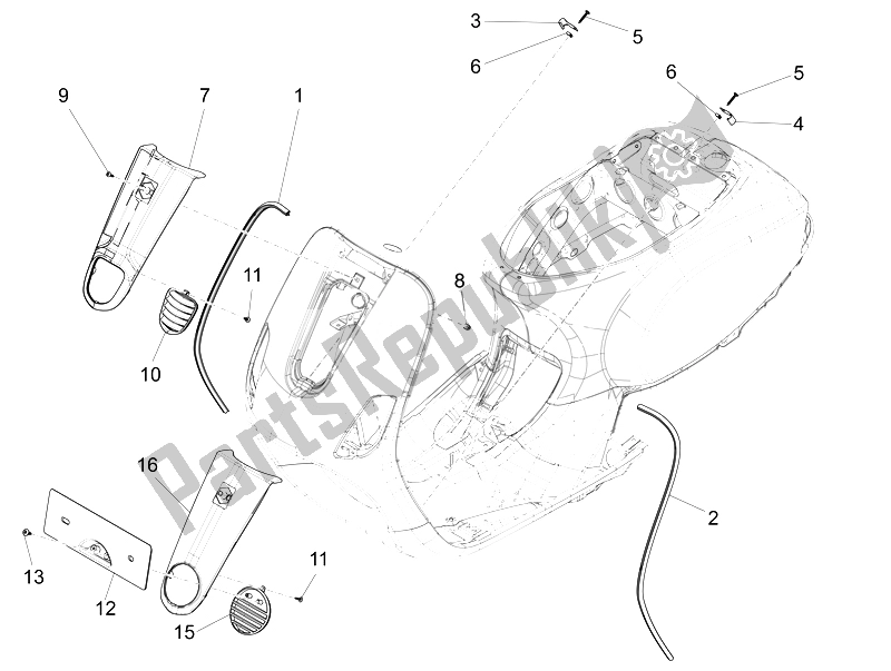 All parts for the Front Shield of the Vespa LXV 150 4T 3V E3 Vietnam 2014