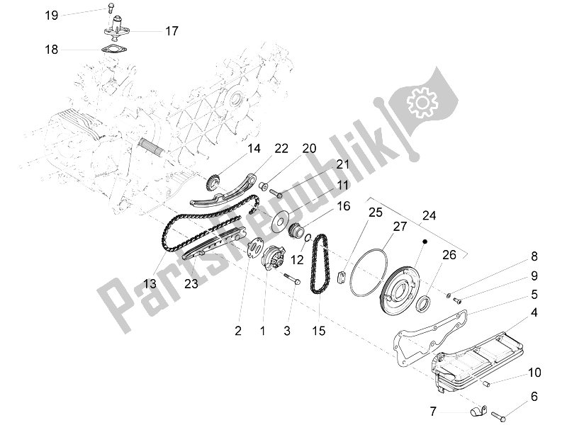 All parts for the Oil Pump of the Vespa LX 125 4T 3V IE Vietnam 2012