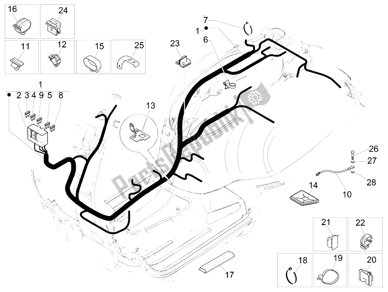 Toutes les pièces pour le Faisceau De Câbles Principal du Vespa GTS 300 IE ABS USA 2014