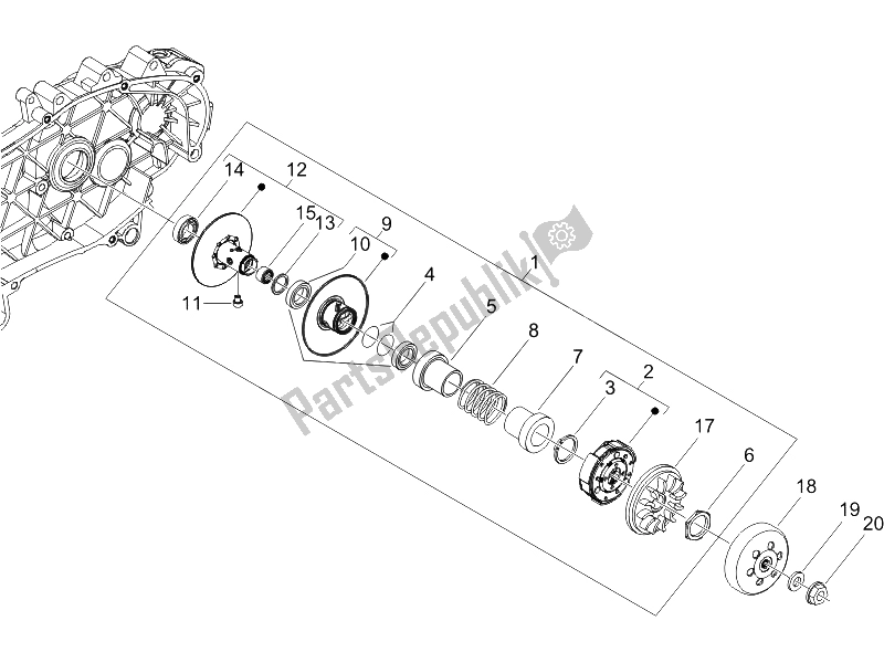 All parts for the Driven Pulley of the Vespa Granturismo 125 L Potenziato 2005