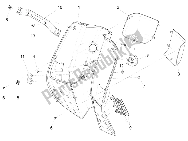 Wszystkie części do Przedni Schowek - Panel Ochraniaj? Cy Kolana Vespa S 125 4T 3V E3 IE Vietnam 2012