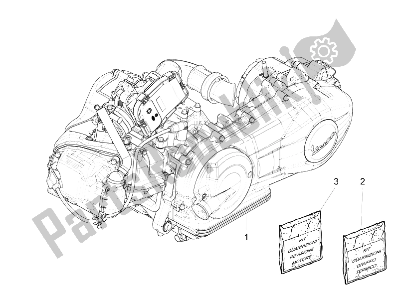 Alle onderdelen voor de Motor Assemblage van de Vespa S 125 4T 3V E3 IE Vietnam 2012
