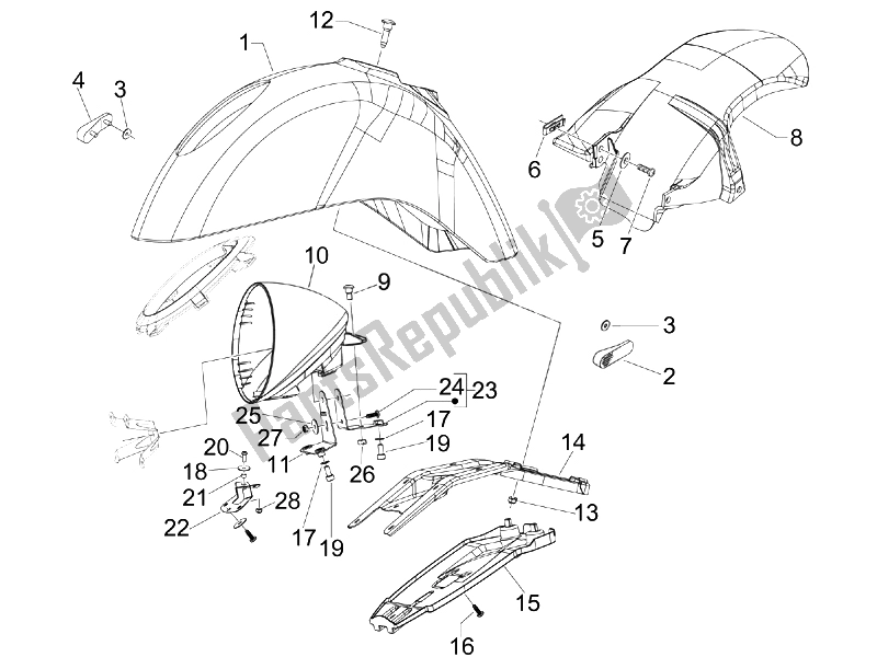 Toutes les pièces pour le Logement De Roue - Garde-boue du Vespa GTV 250 IE USA 2007