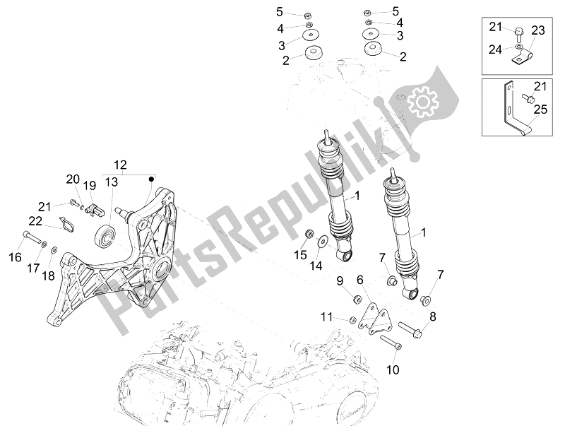 Todas las partes para Suspensión Trasera - Amortiguador / S de Vespa GTS 300 IE ABS USA 2014