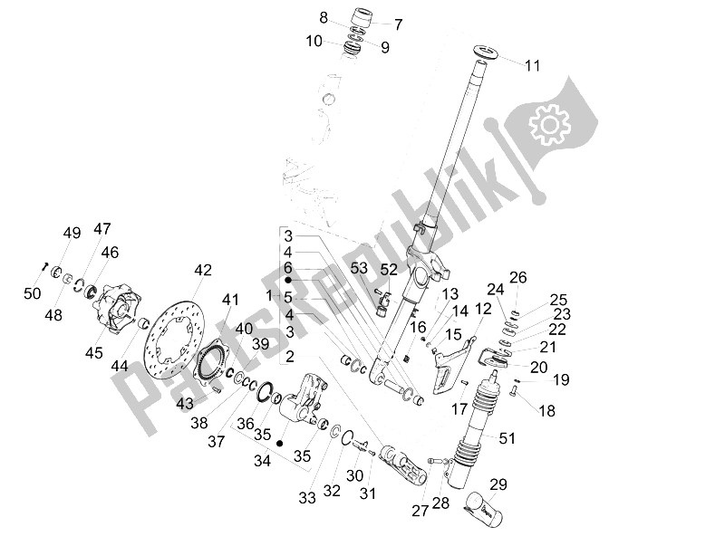 Alle onderdelen voor de Vork / Stuurbuis - Stuurlagereenheid van de Vespa 946 125 2015