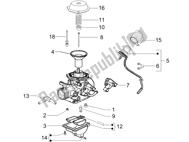 All parts for the Carburetor's Components of the Vespa GTS 125 4T E3 UK 2007