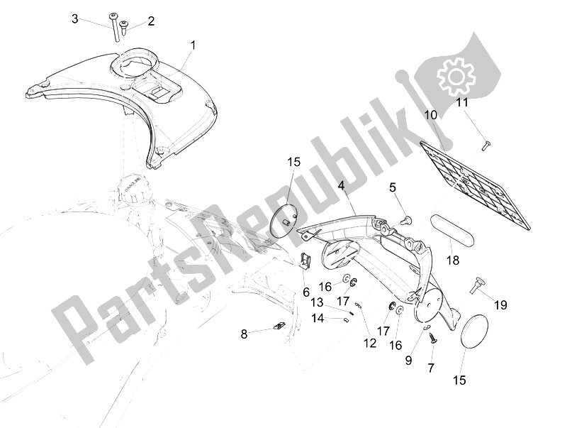 All parts for the Rear Cover - Splash Guard of the Vespa Sprint 50 4T 4V Emea 2014