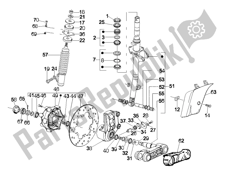 Alle onderdelen voor de Vork / Stuurbuis - Stuurlagereenheid van de Vespa LX 125 4T E3 2009