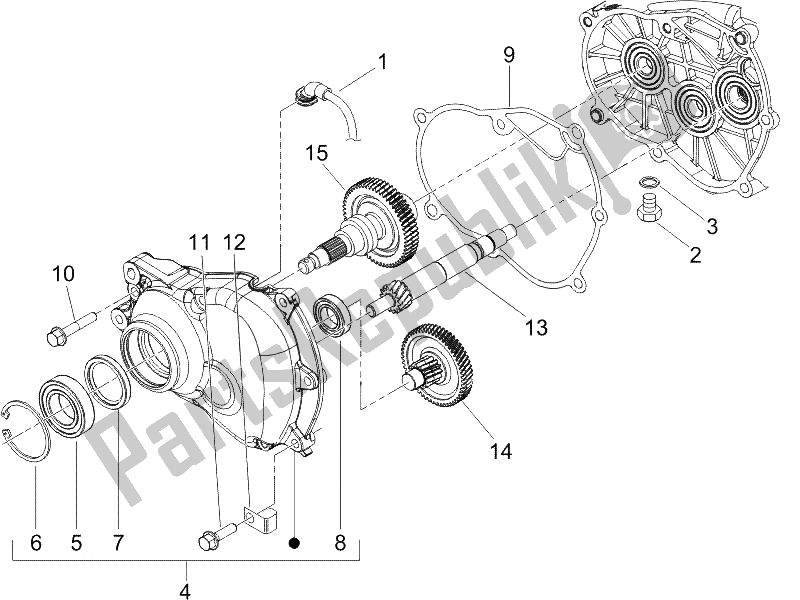 All parts for the Reduction Unit of the Vespa Granturismo 125 L Potenziato 2005