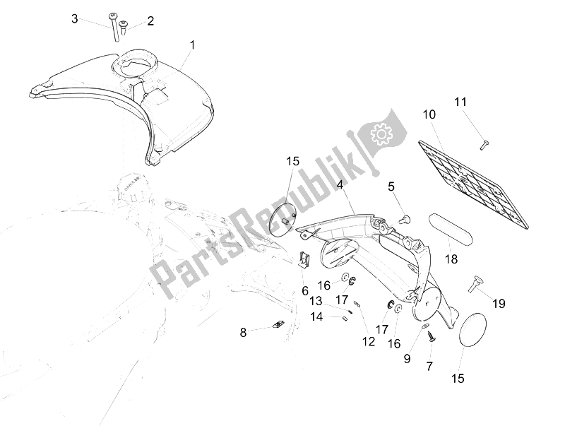 All parts for the Rear Cover - Splash Guard of the Vespa 150 Sprint 4T 3V IE China 2015