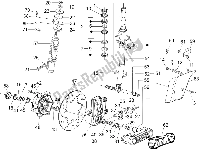 Toutes les pièces pour le Fourche / Tube De Direction - Palier De Direction du Vespa GTV 125 4T E3 UK 2006