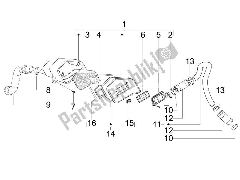 Tutte le parti per il Air Box Secondario del Vespa LXV 50 2T Navy 2007