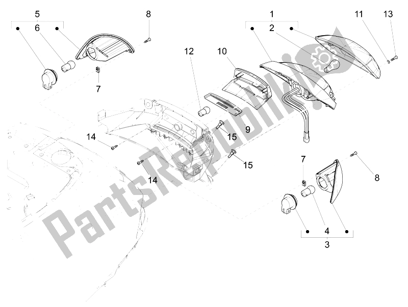 Toutes les pièces pour le Phares Arrière - Clignotants du Vespa LXV 125 4T 3V E3 Vietnam 2014