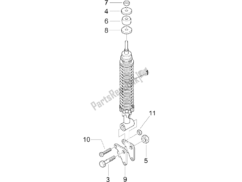 All parts for the Rear Suspension - Shock Absorber/s of the Vespa LX 150 4T IE E3 Vietnam 2011