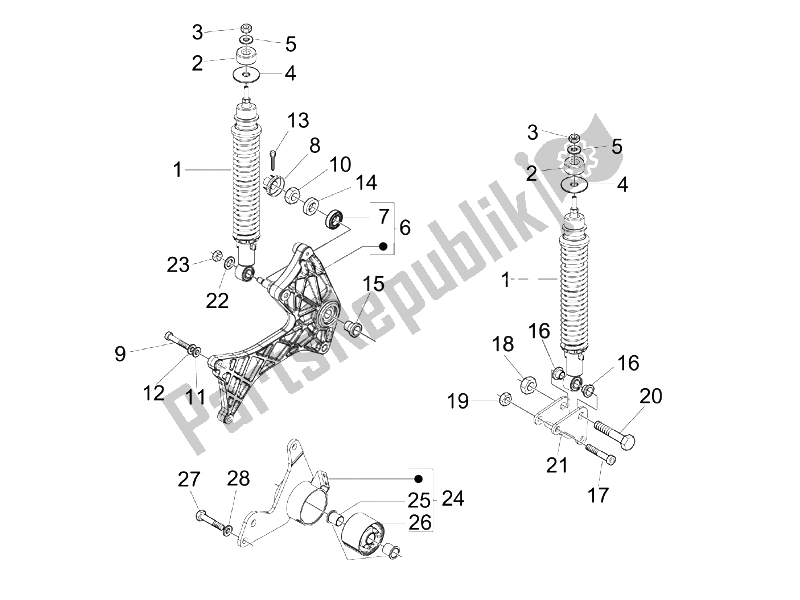 Toutes les pièces pour le Suspension Arrière - Amortisseur / S du Vespa Granturismo 125 L Potenziato 2005